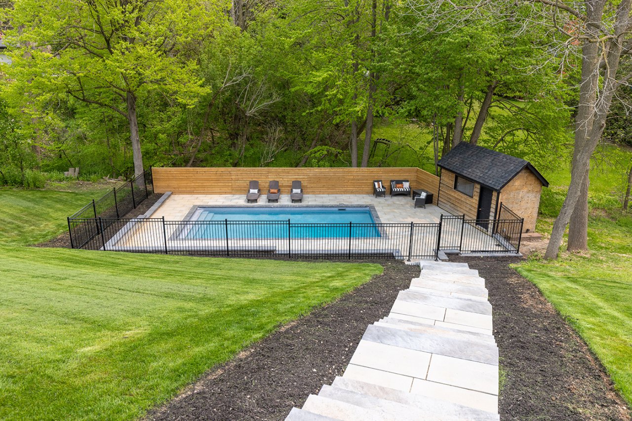 stairs leading down to pool