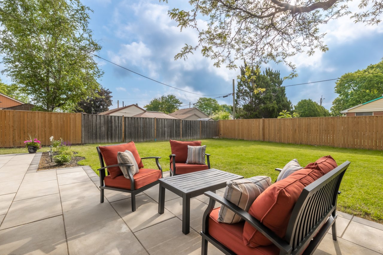 Backyard patio with furniture